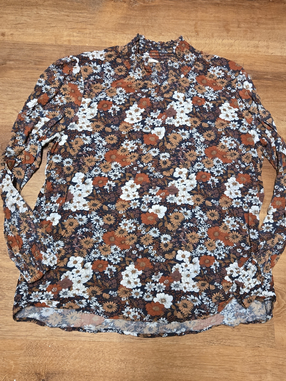 Alexander Jordan Women's Floral Mock-Neck Blouse Rust, Brown White Fall Floral